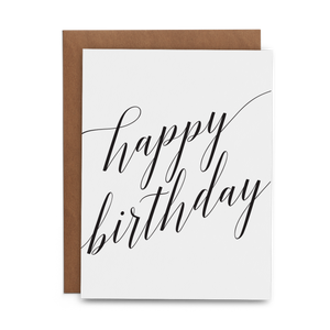 Happy Birthday Black Script - Hand-lined Greeting Card: Set of Six