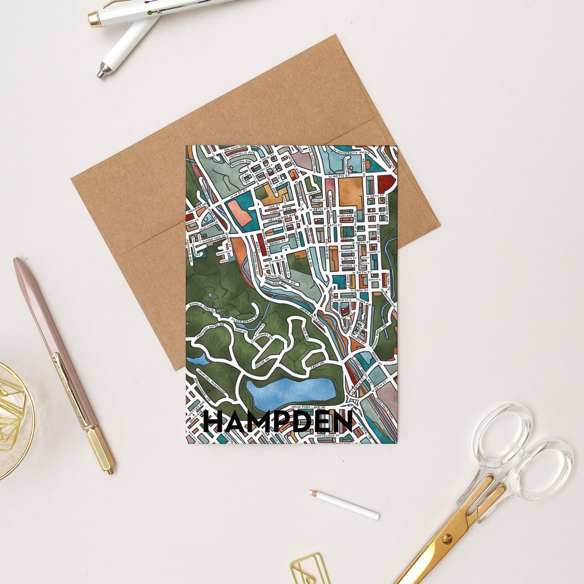 Hampden (Baltimore) Map Art Greeting Card