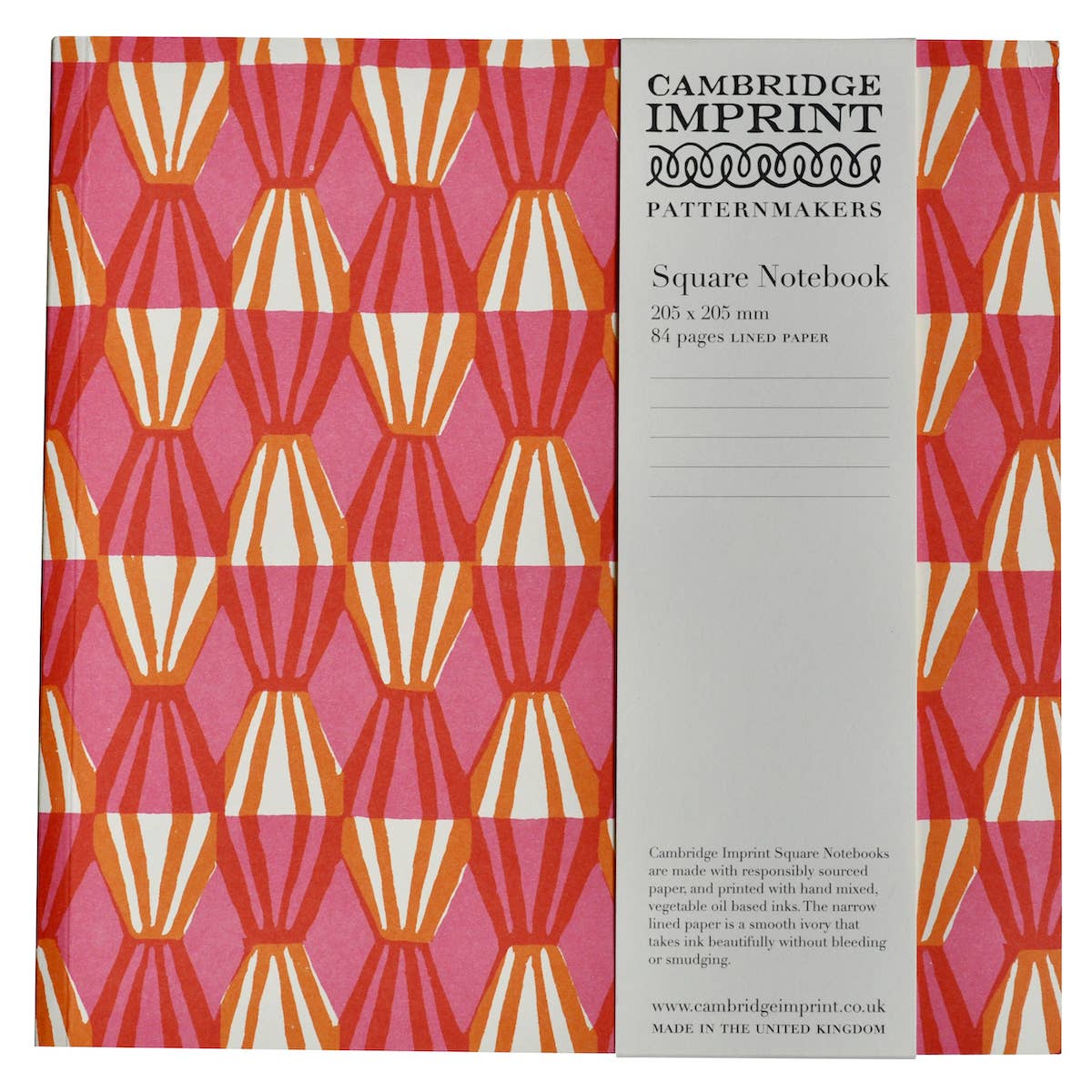 Square Notebook with Lined Paper in Threadwork Pink and Orange