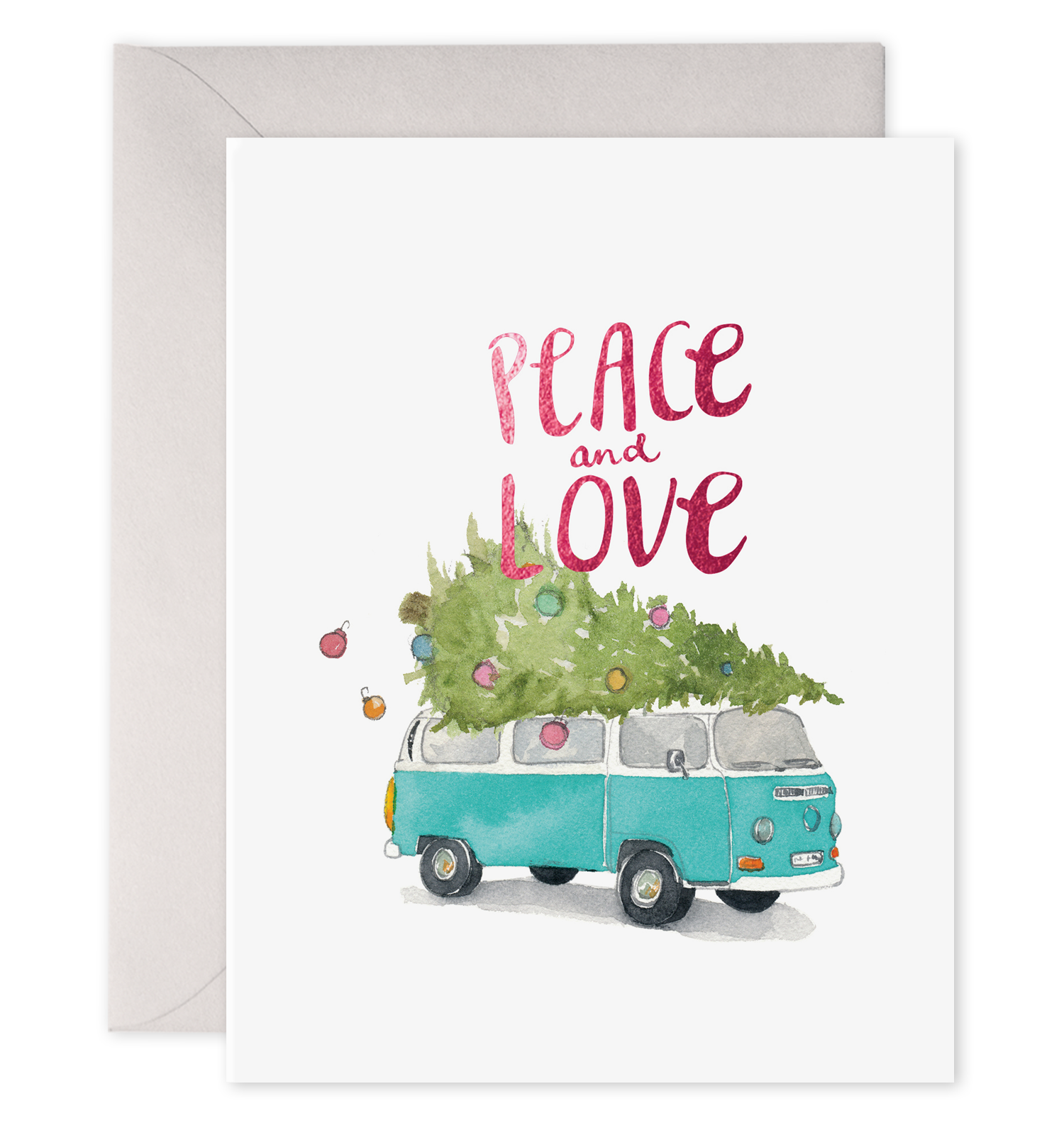 Holiday VW Bus | Peace & Love Christmas Greeting Card