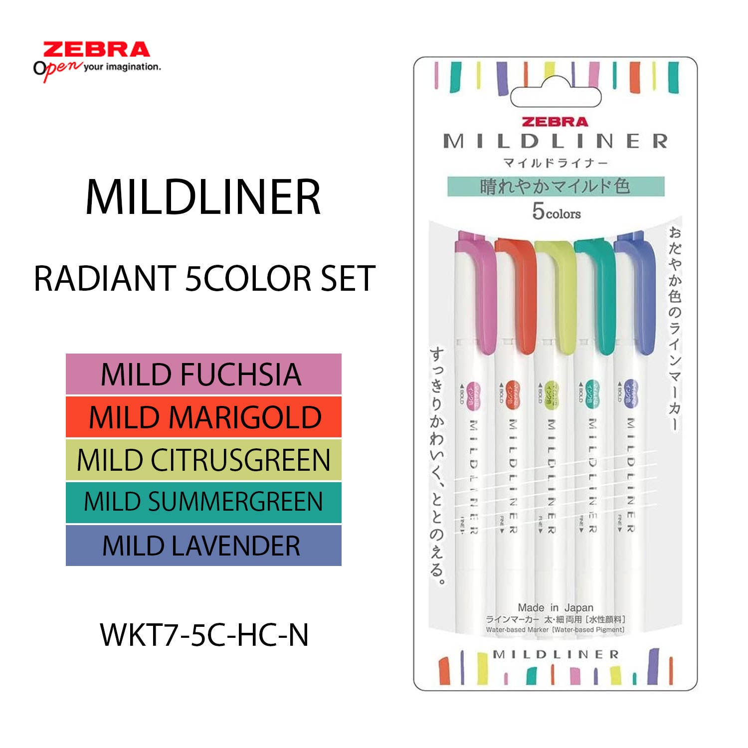 ZEBRA Mildliner Highlighter 5COLOR SET: RADIANT COLOR SET