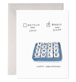 Boggle and Sleep | Netflix & Chill Anniversary Greeting Card