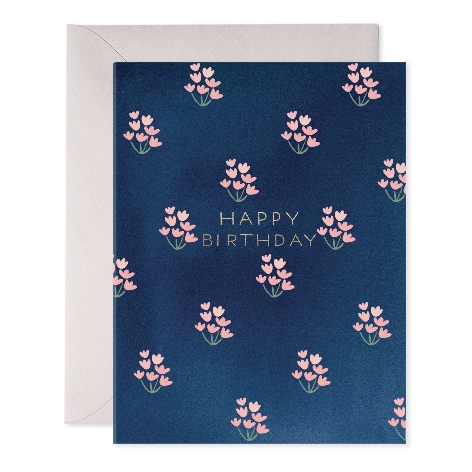 Dainty Block Print Blue Birthday Greeting Card